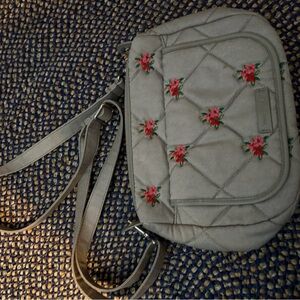 Vera Bradley Gray Crossbody Bag with Red Floral Accents